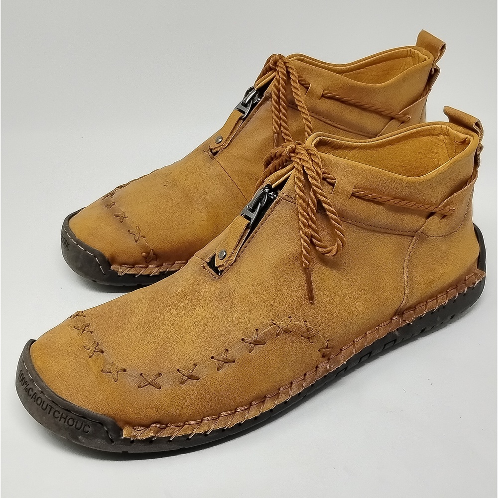 Gorpcore Minimalist Mens Leather Zip Moccasin Boots Size 14 EU 48 Rubber Sole